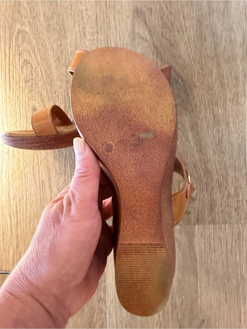 Italian Shoemakers made in Italy size 9 Tan Leather Double-Strap Wedge Sandals